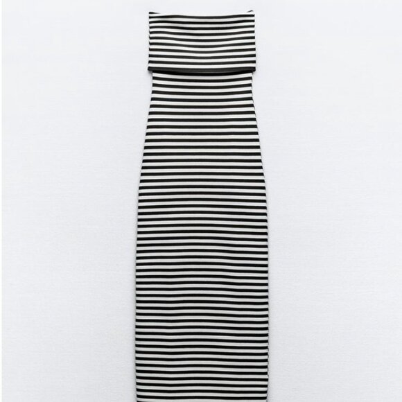 Zara Dresses & Skirts - Zara Striped Stretched Knit Midi Dress Size M